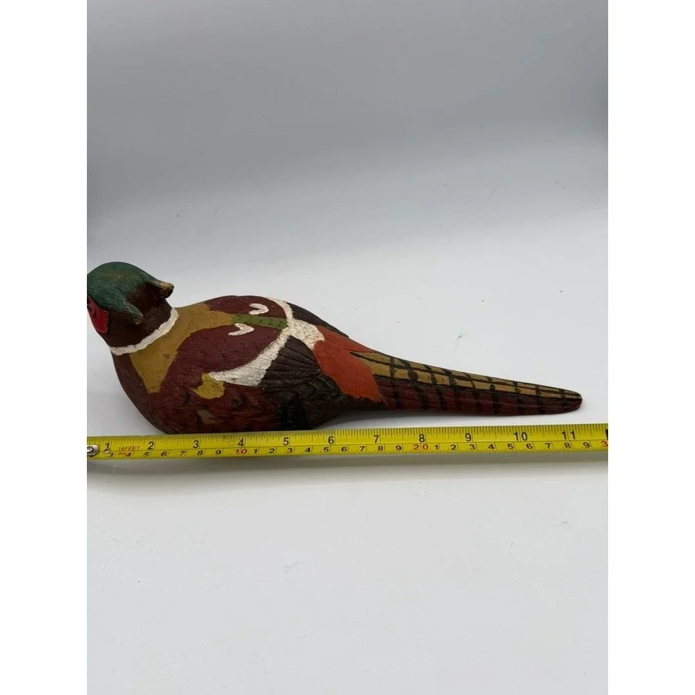 Hand Painted Carved Wood Pheasant Bird Figurine Decoy 11.5